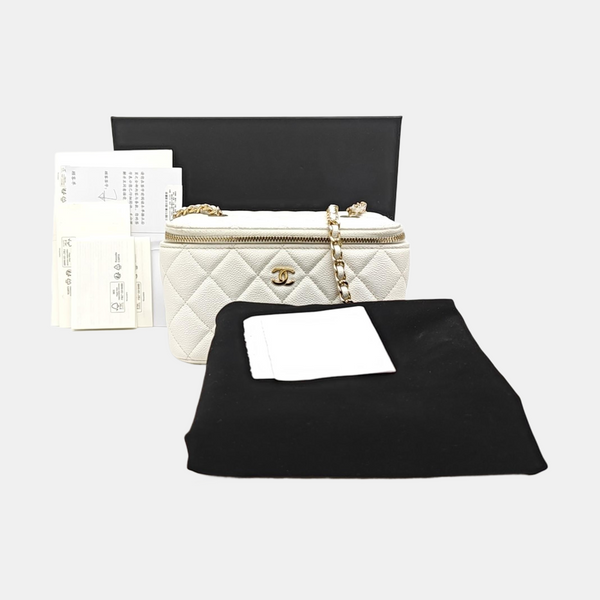 VANITY CASE Medium Quilted Grained Calfskin White