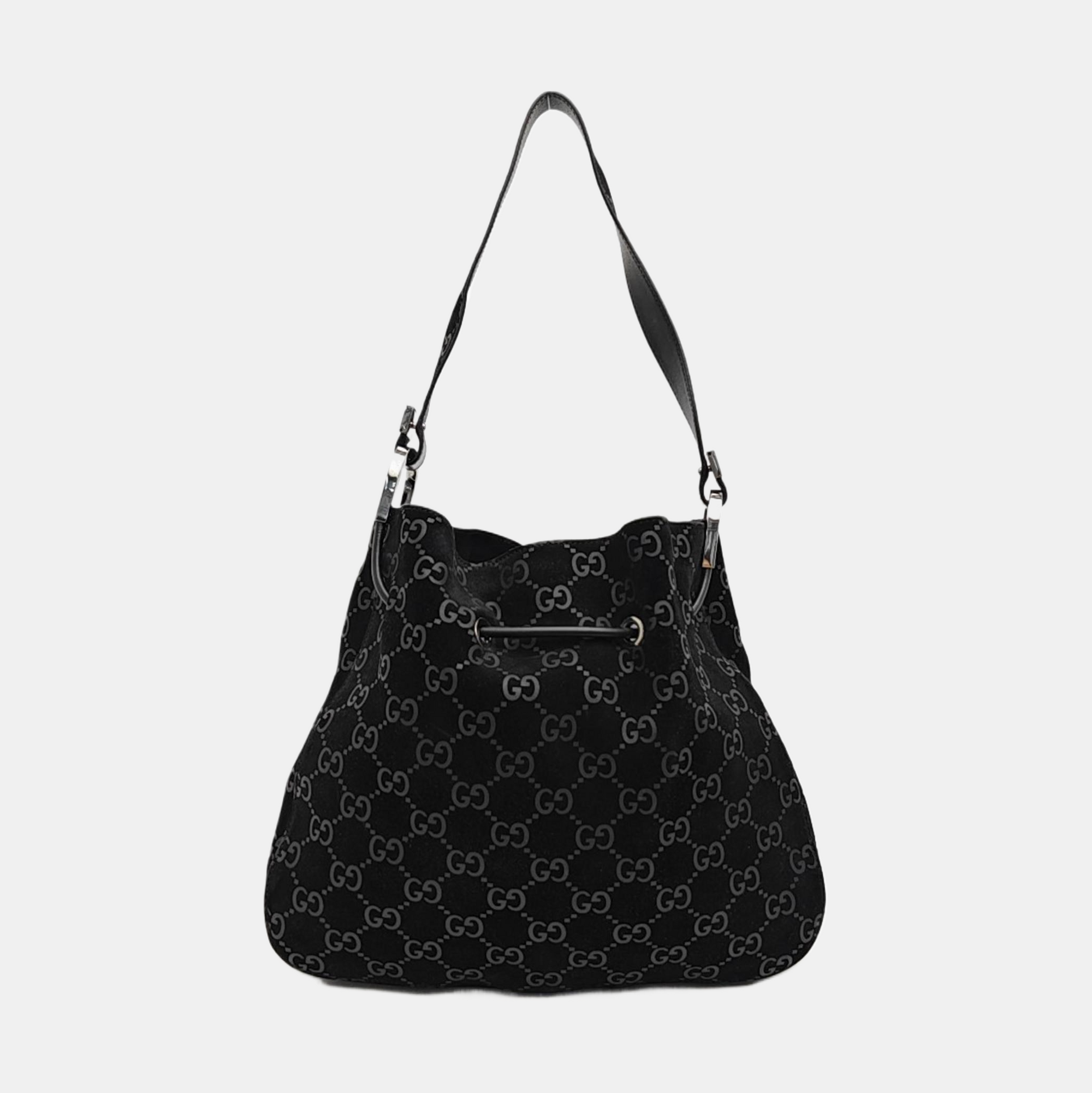 Monogram Suede Shoulder Bag Black