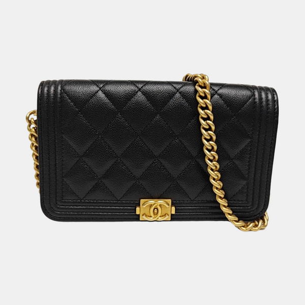 BOY CHANEL Mini Quilted Grained Calfskin Black