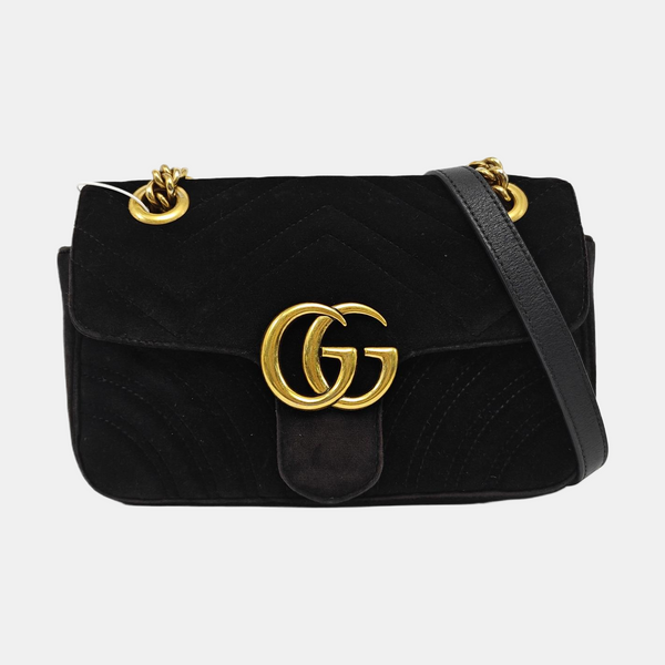 GG Marmont Small Quilted Velvet Black