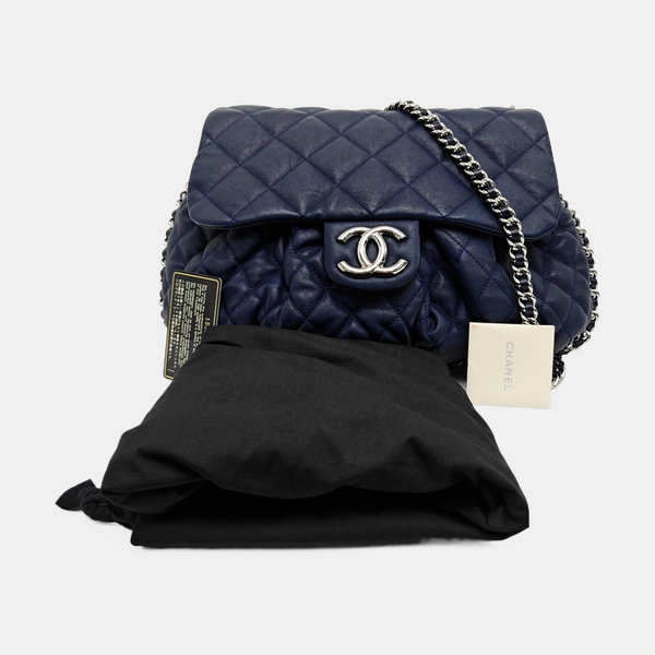 Around Chain Quilted Calfskin Blue