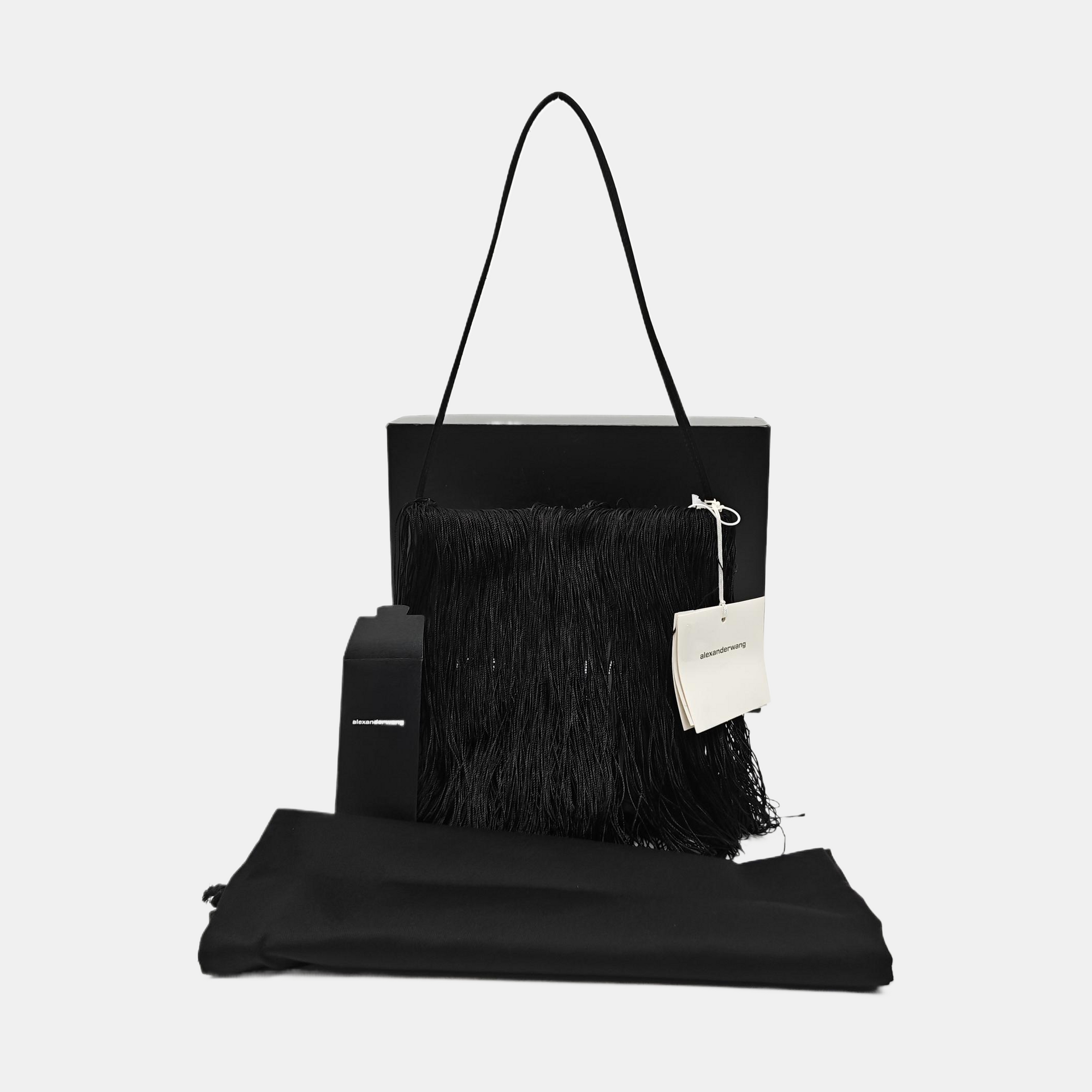 Silk Satin Top Handle Bag Black