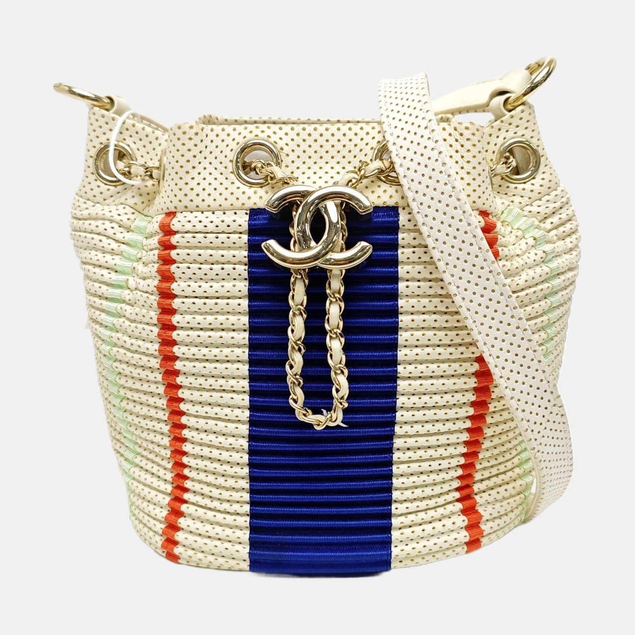 Quilted Lambskin Bucket Bag Beige