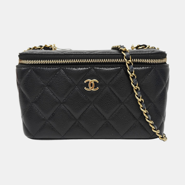 VANITY CASE Small Quilted Grained Calfskin Black