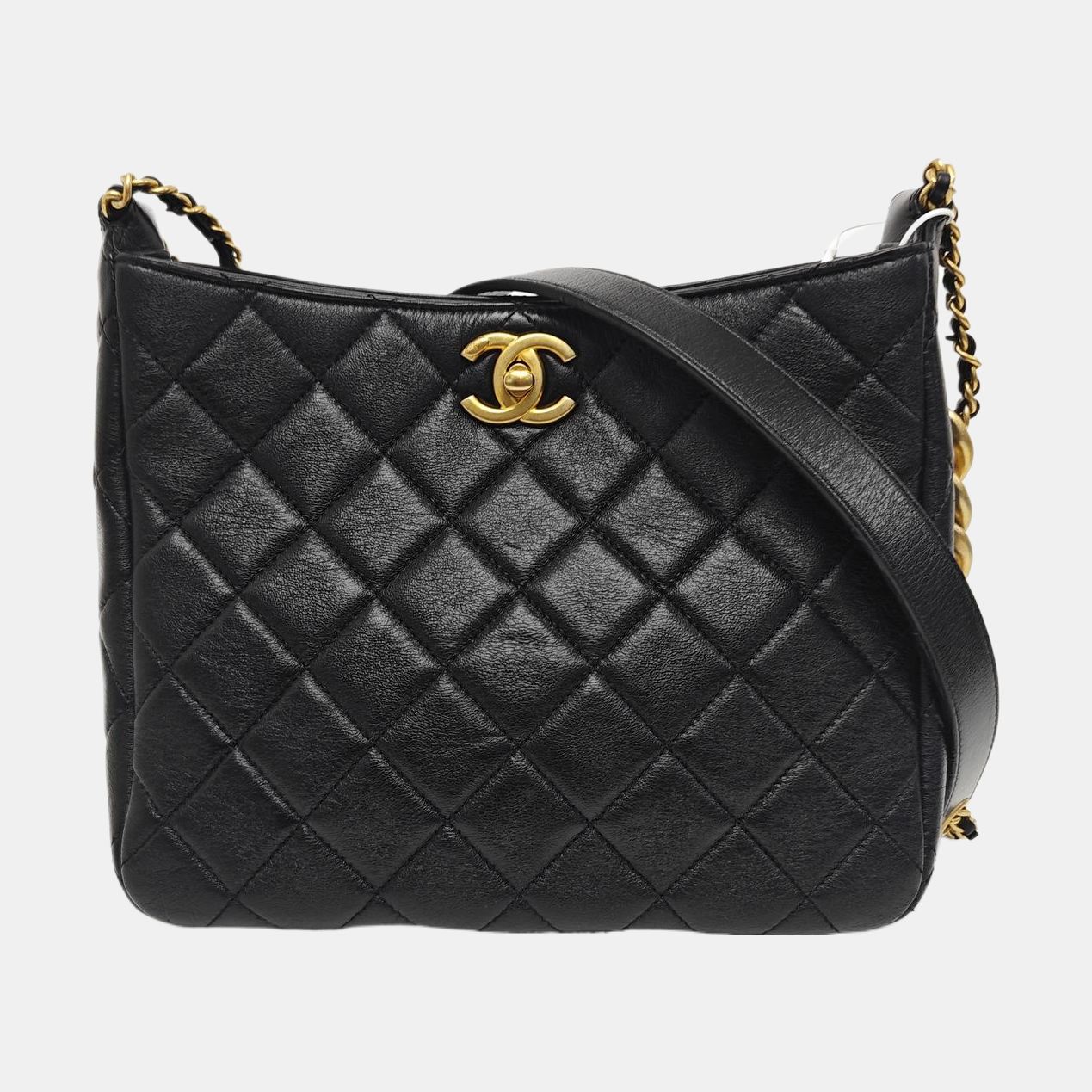 Quilted Lambskin Shoulder Bag Black