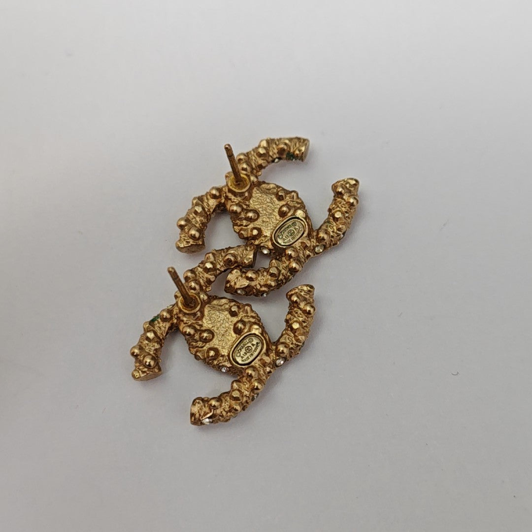CC Logo Metal Gold Stud Earrings