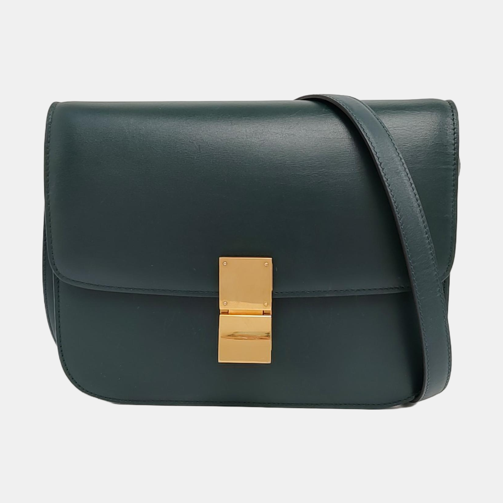 Authenticated pre-owned  CLASSIC BOX Medium Calfskin Green - Shoulder Bag at Looply