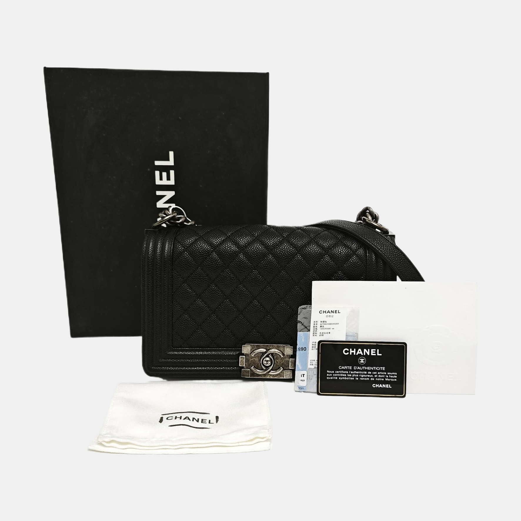 BOY CHANEL Medium Quilted Grained Calfskin Black