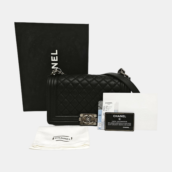 BOY CHANEL Medium Quilted Grained Calfskin Black