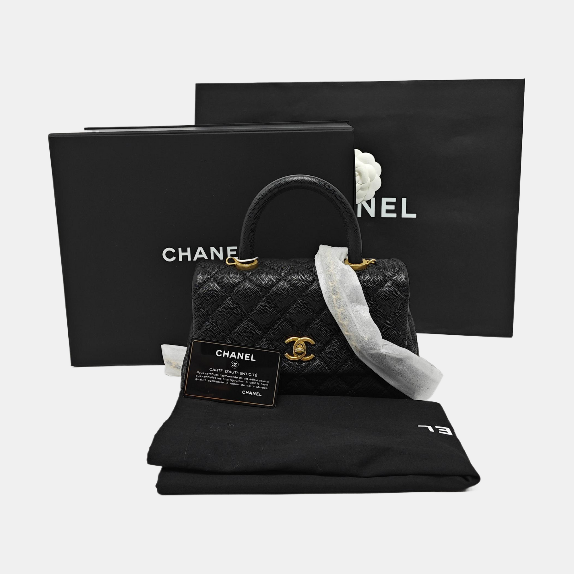 COCO HANDLE Small Quilted Grained Calfskin Black