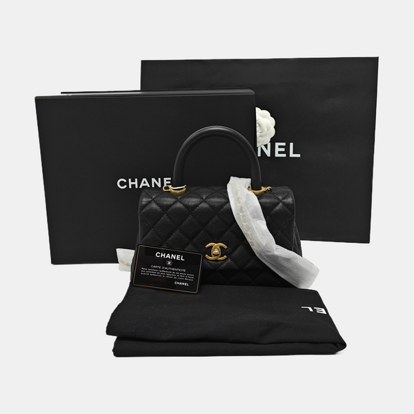 COCO HANDLE Small Quilted Grained Calfskin Black