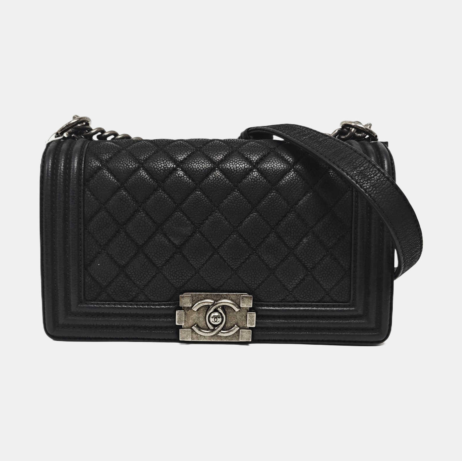 BOY CHANEL Medium Quilted Grained Calfskin Black
