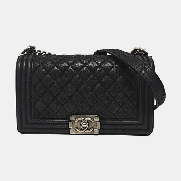 BOY CHANEL Medium Quilted Grained Calfskin Black