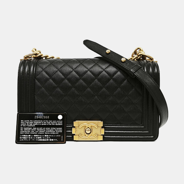 BOY CHANEL Medium Quilted Grained Calfskin Black