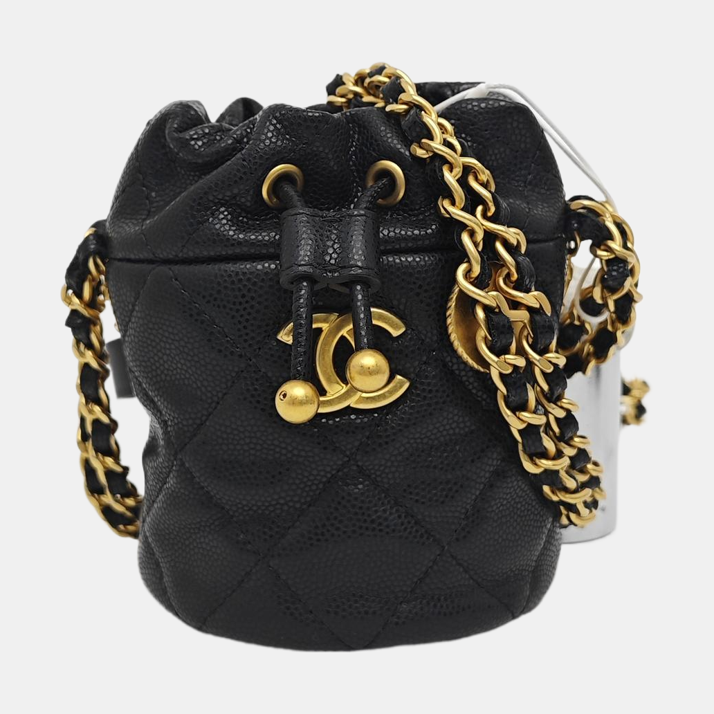 Quilted Lambskin Bucket Bag Black