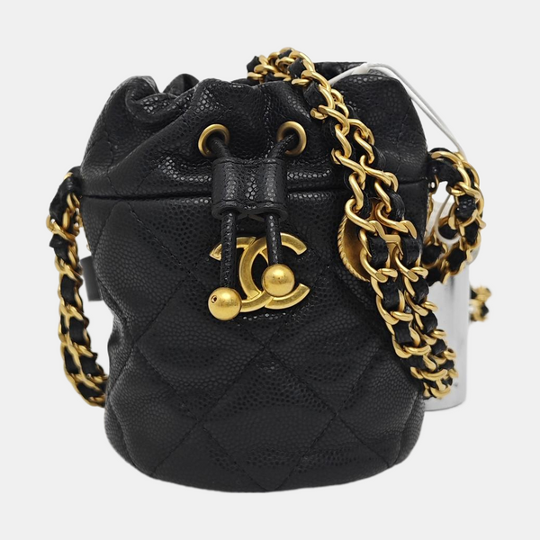 Quilted Lambskin Bucket Bag Black