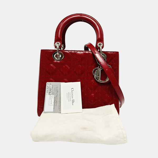 Lady Dior Medium Quilted Patent Leather Red