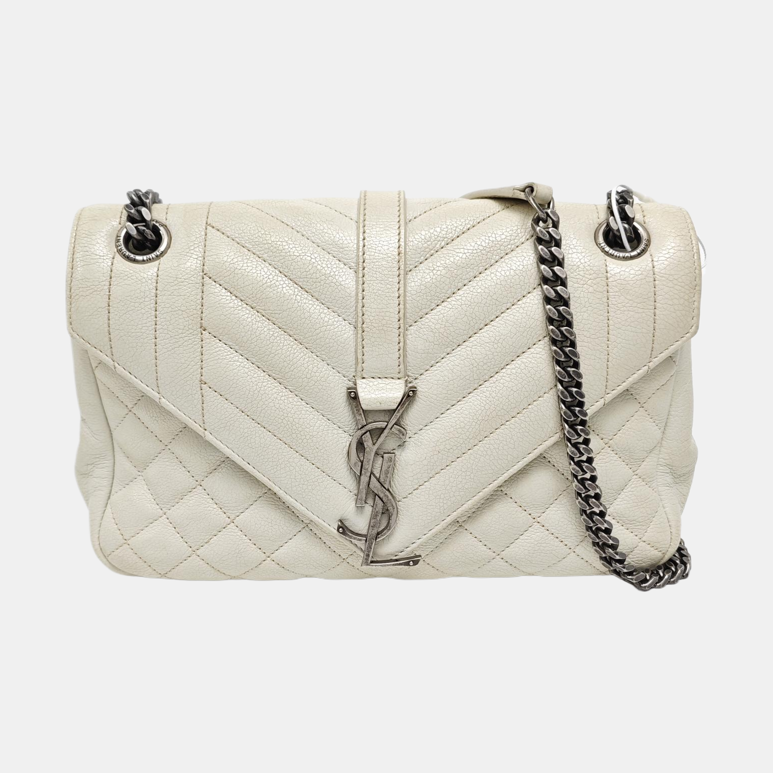 Chevron Calfskin Shoulder Bag White
