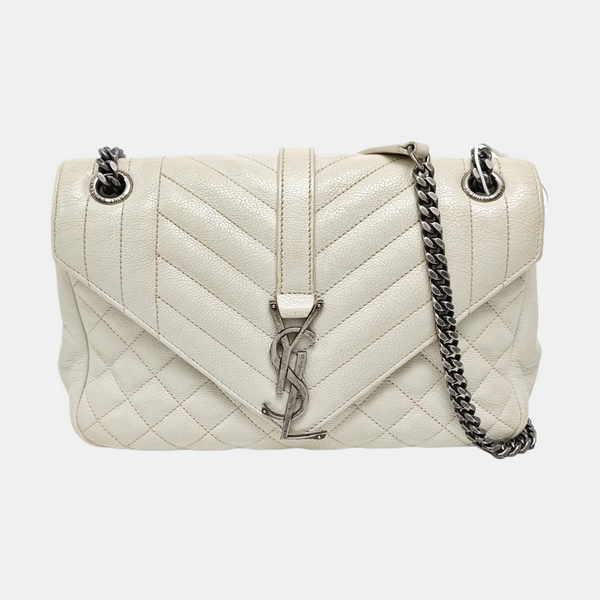 Chevron Calfskin Shoulder Bag White