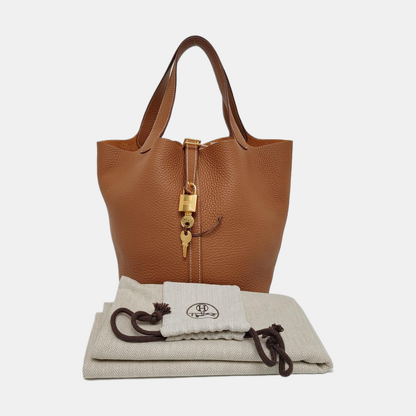 Authenticated pre-owned  Picotin Lock 22 Clemence Brown - Bucket Bag at Looply