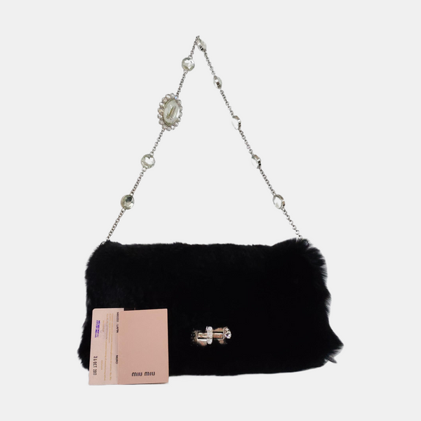 Rabbit Fur Shoulder Bag Black