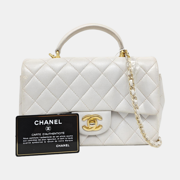 Quilted Lambskin Shoulder Bag White