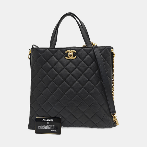 Quilted Calfskin Tote Bag Black