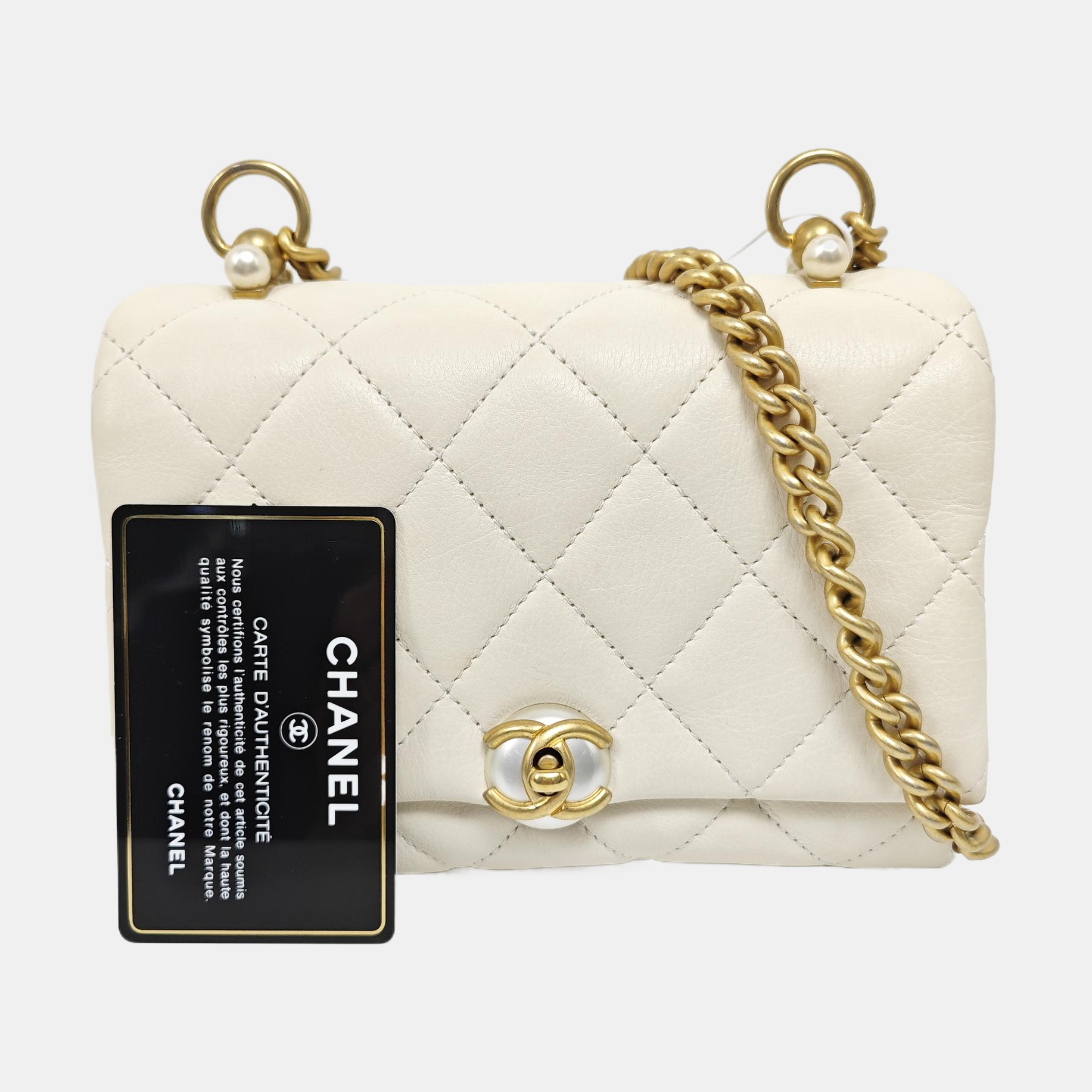 Quilted Calfskin Shoulder Bag White