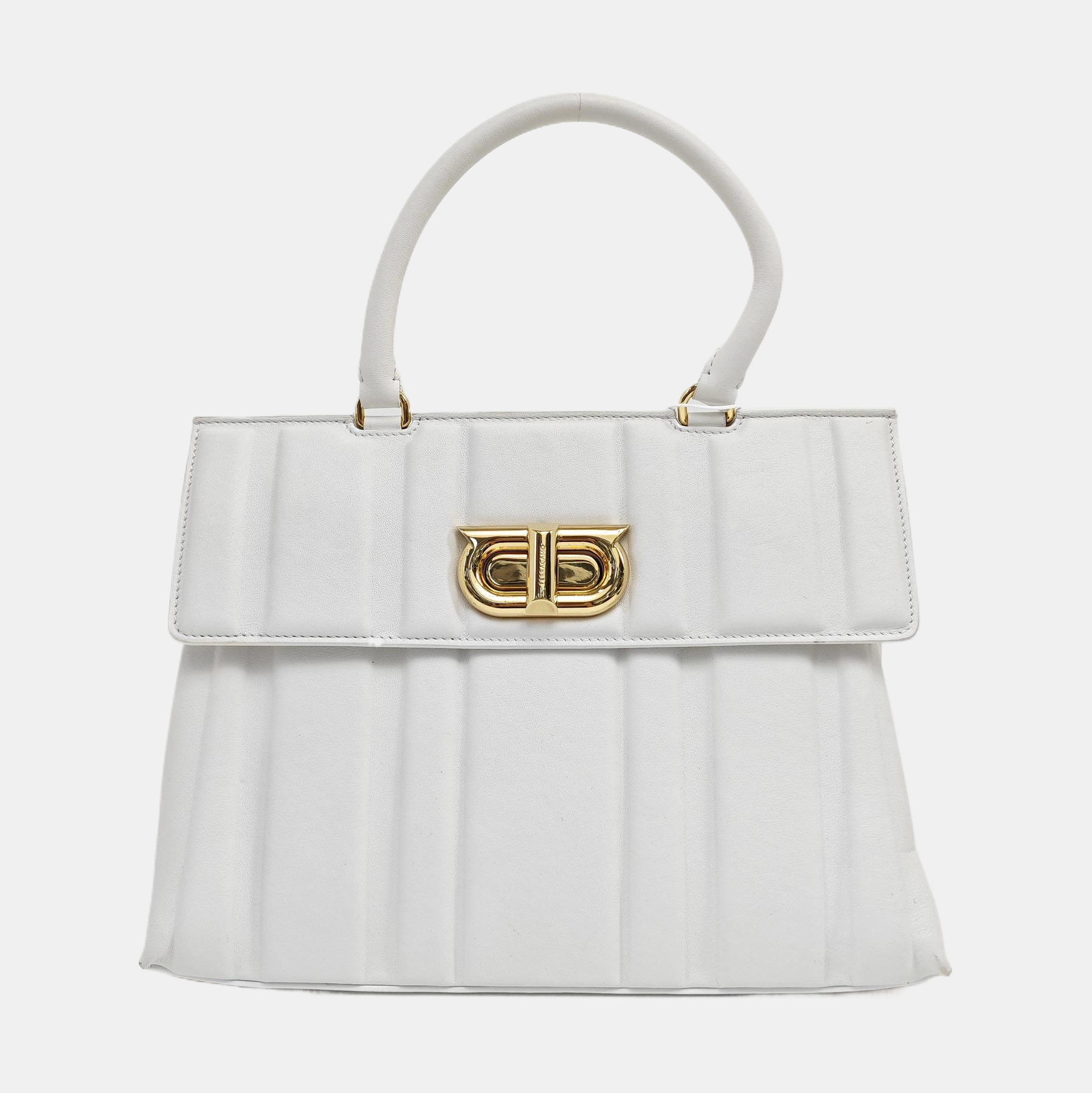 Quilted Calfskin Top Handle Bag White