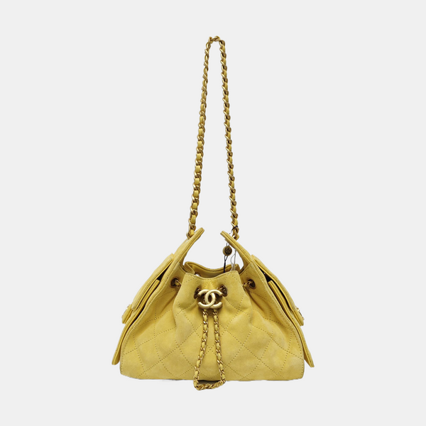 CHANEL 25 Quilted Suede Yellow