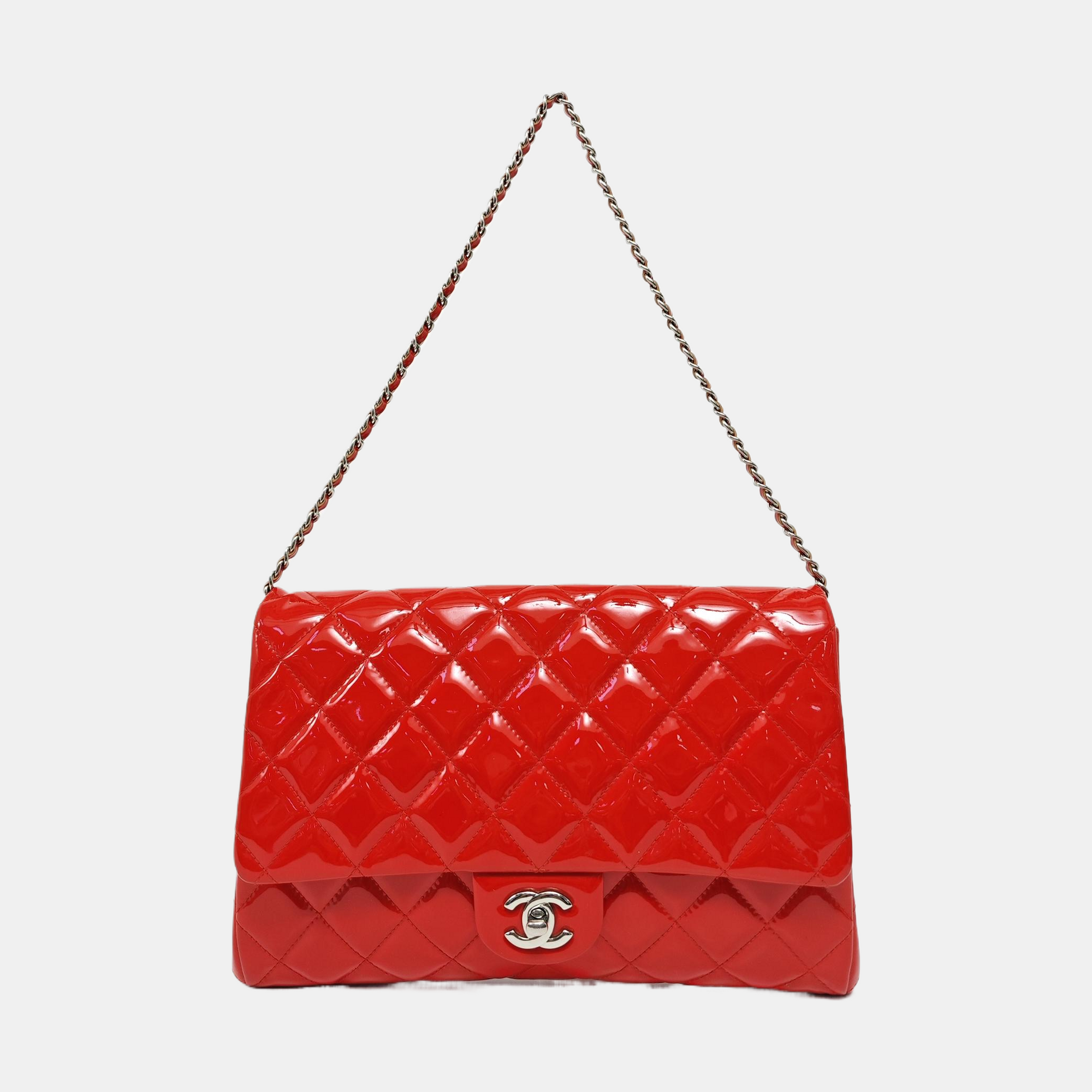 Quilted Patent Calfskin Shoulder Bag Red