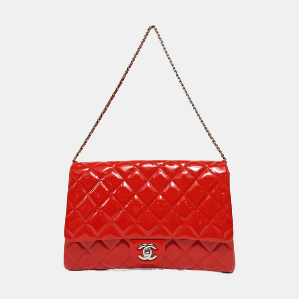 Quilted Patent Calfskin Shoulder Bag Red
