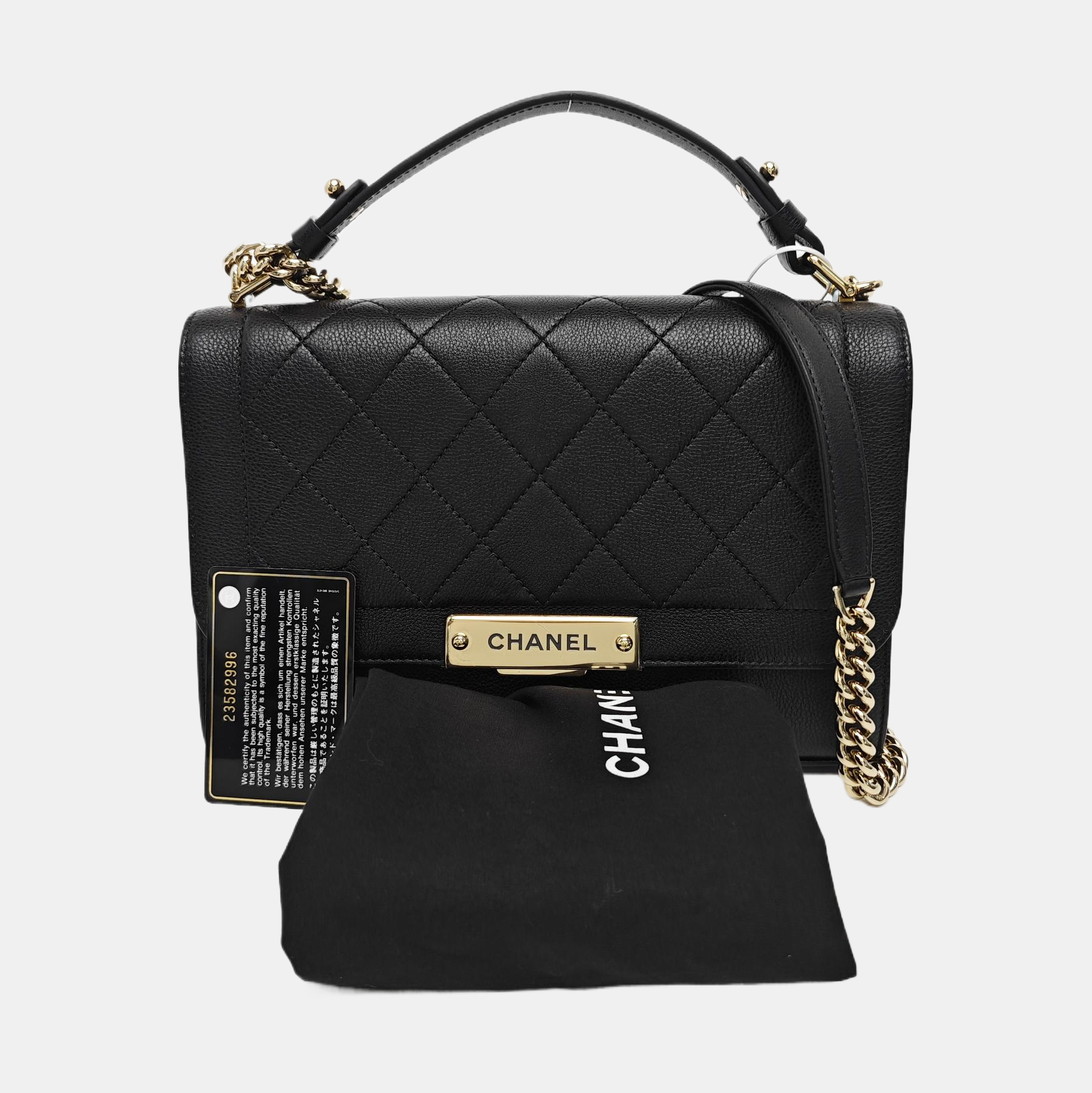 LABEL CLICK Medium Quilted Calfskin Black