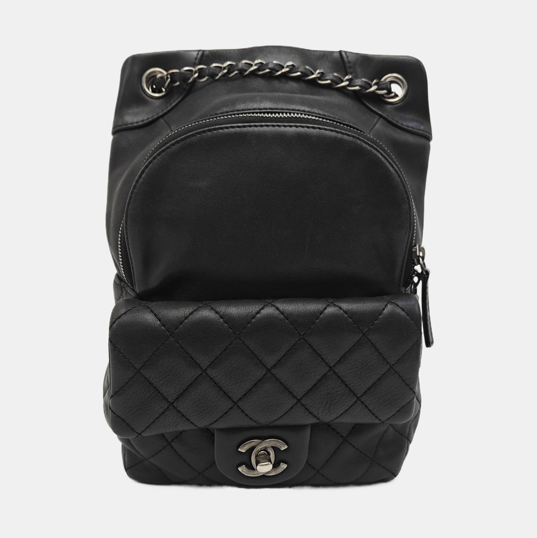 Quilted Calfskin Backpack Black