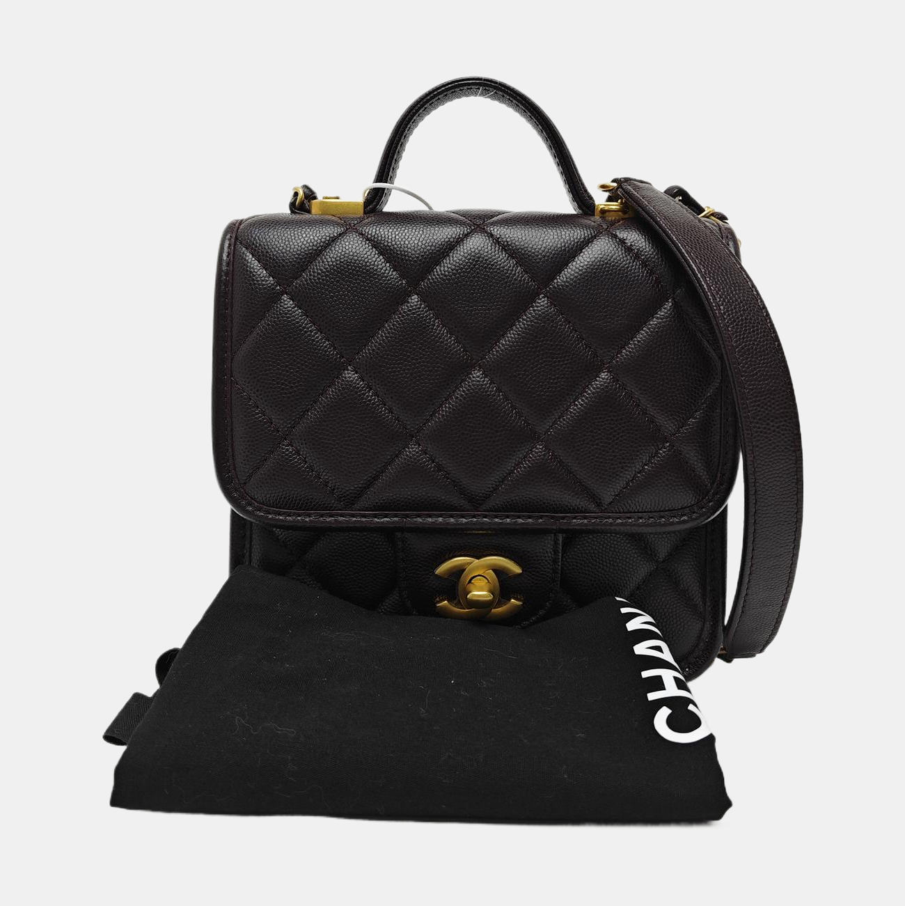 Quilted Grained Calfskin Shoulder Bag Brown