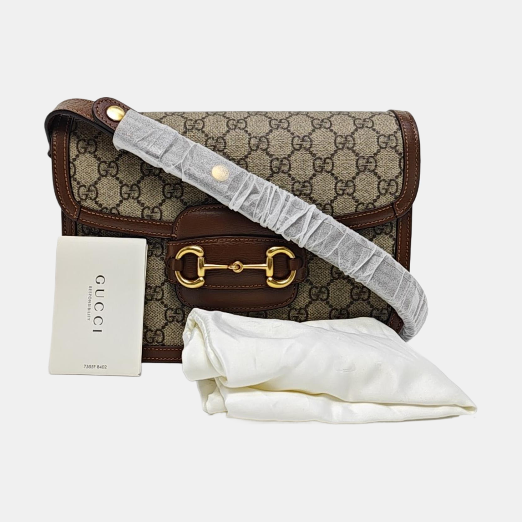 Horsebit 1955 Medium Monogram Coated Canvas Beige