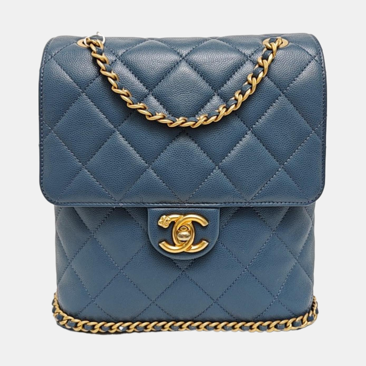 Quilted Grained Calfskin Backpack Blue
