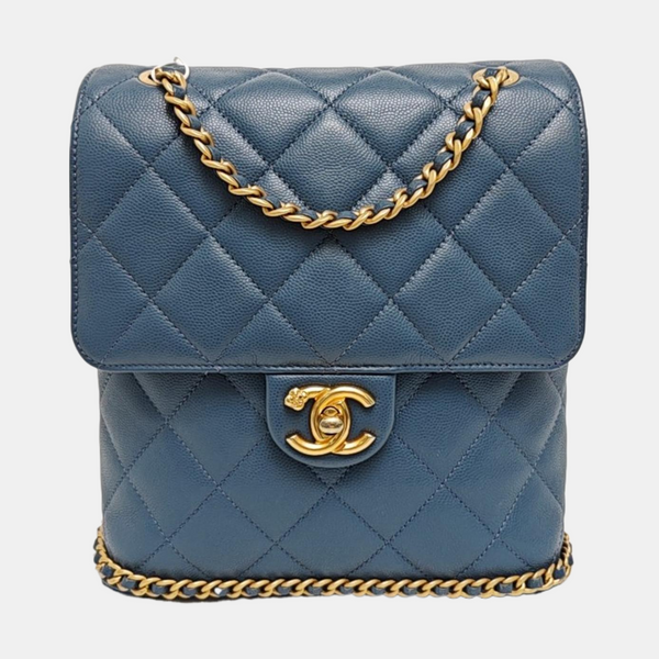 Quilted Grained Calfskin Backpack Blue