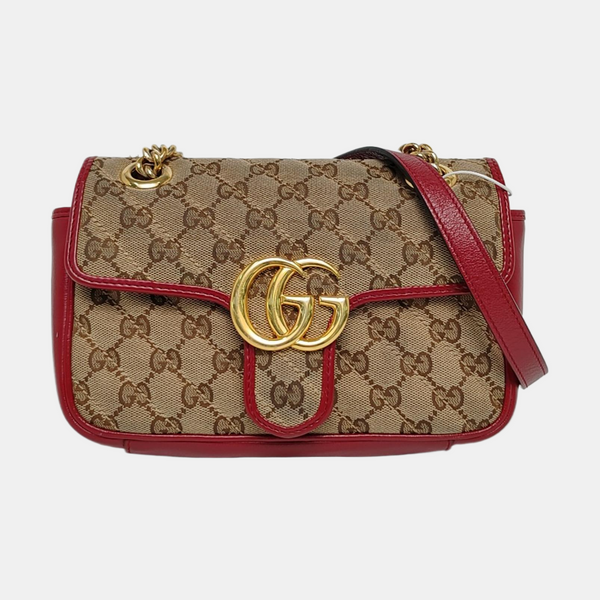 GG Marmont Small Quilted Canvas Brown