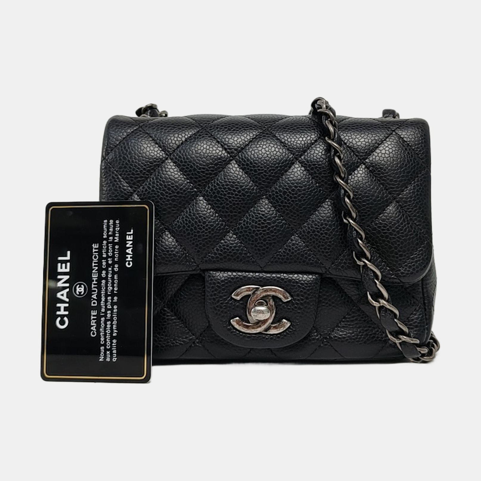 CLASSIC FLAP Mini Quilted Grained Calfskin Black
