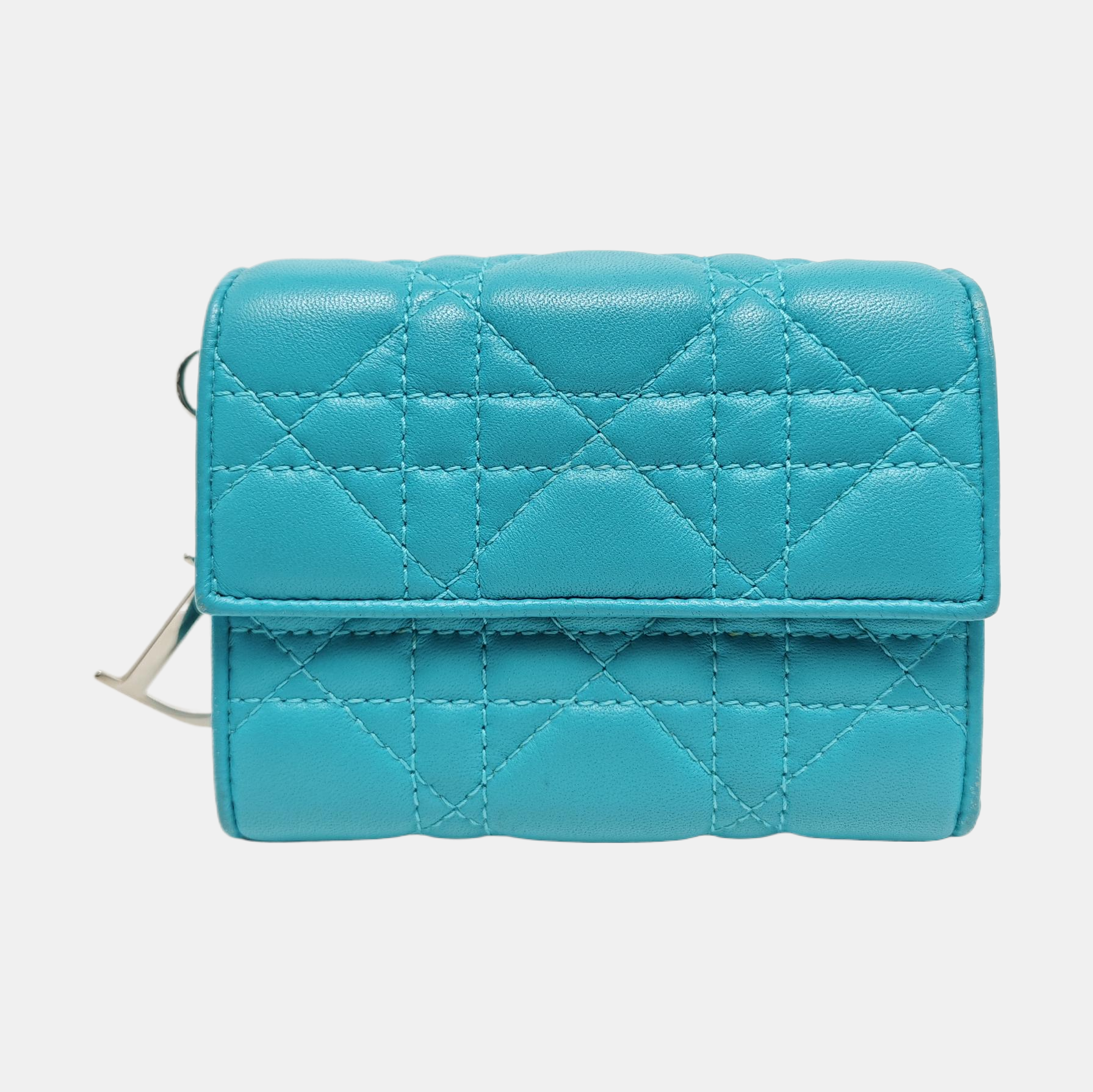 Lady Dior Cannage Lambskin Blue Wallet