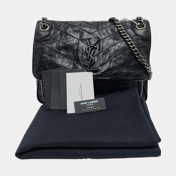 NIKI Medium Chevron Calfskin Black