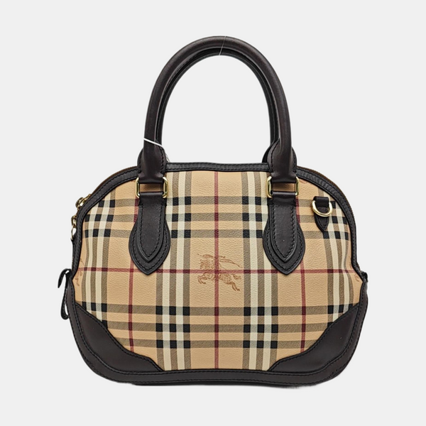 Coated Canvas Top Handle Bag Small Beige