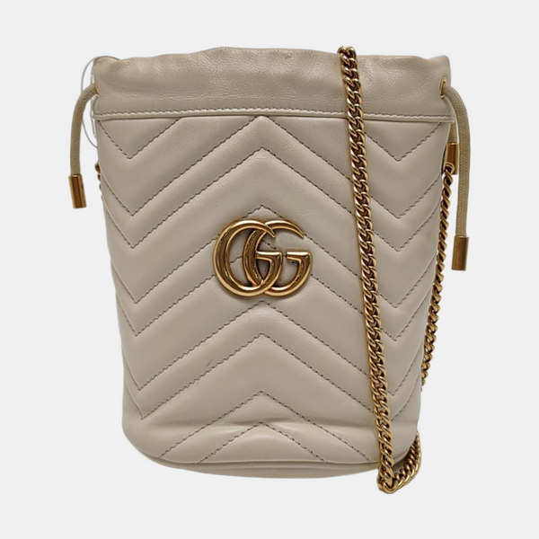 Authenticated pre-owned  GG Marmont Mini Quilted Calfskin White - Bucket Bag at Looply