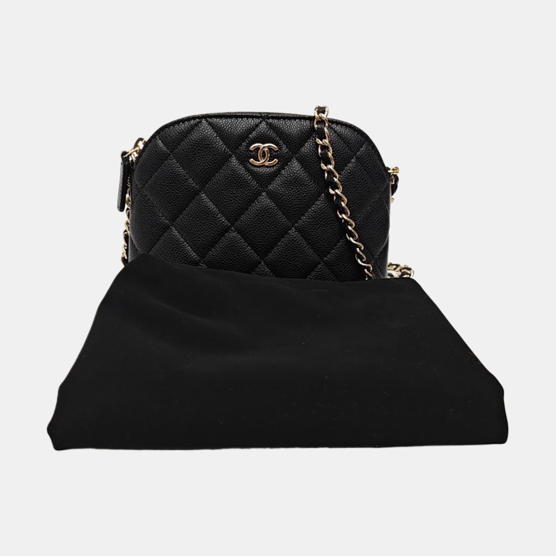 Quilted Grained Calfskin Shoulder Bag Black