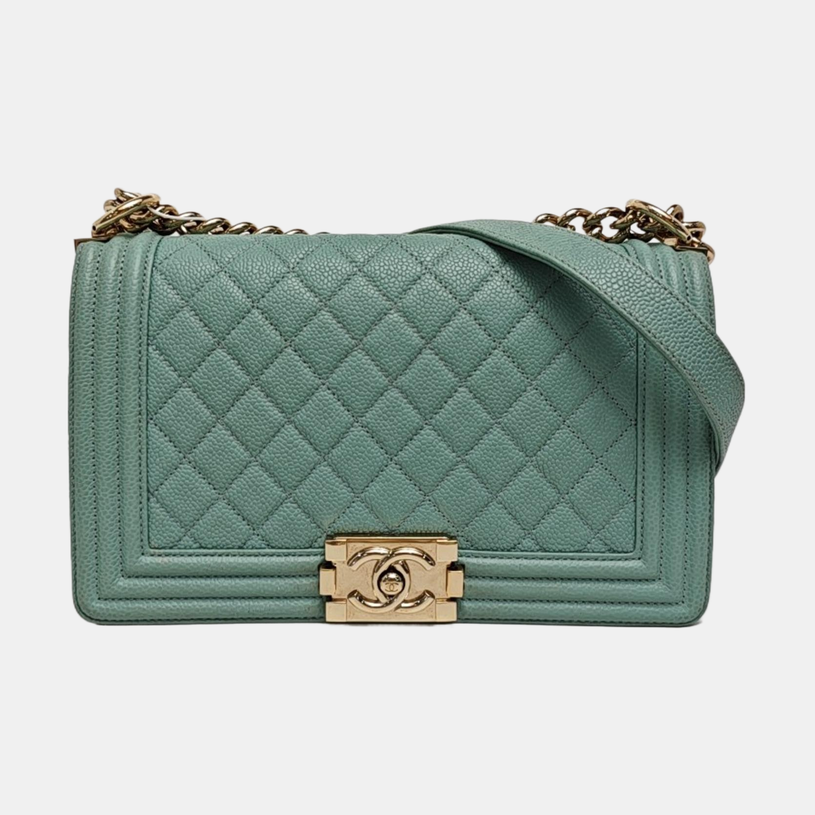 BOY CHANEL Medium Quilted Grained Calfskin Blue