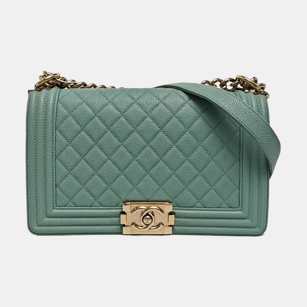 BOY CHANEL Medium Quilted Grained Calfskin Blue