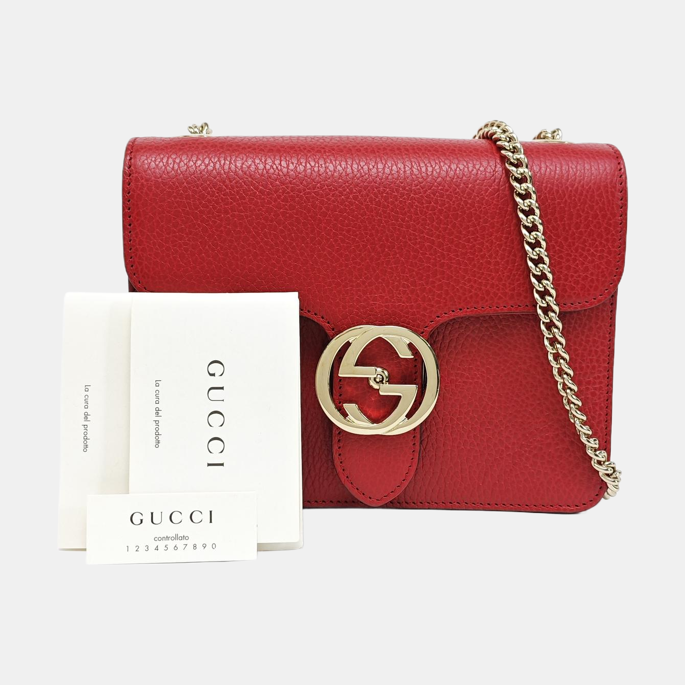 Interlocking G Small Calfskin Red