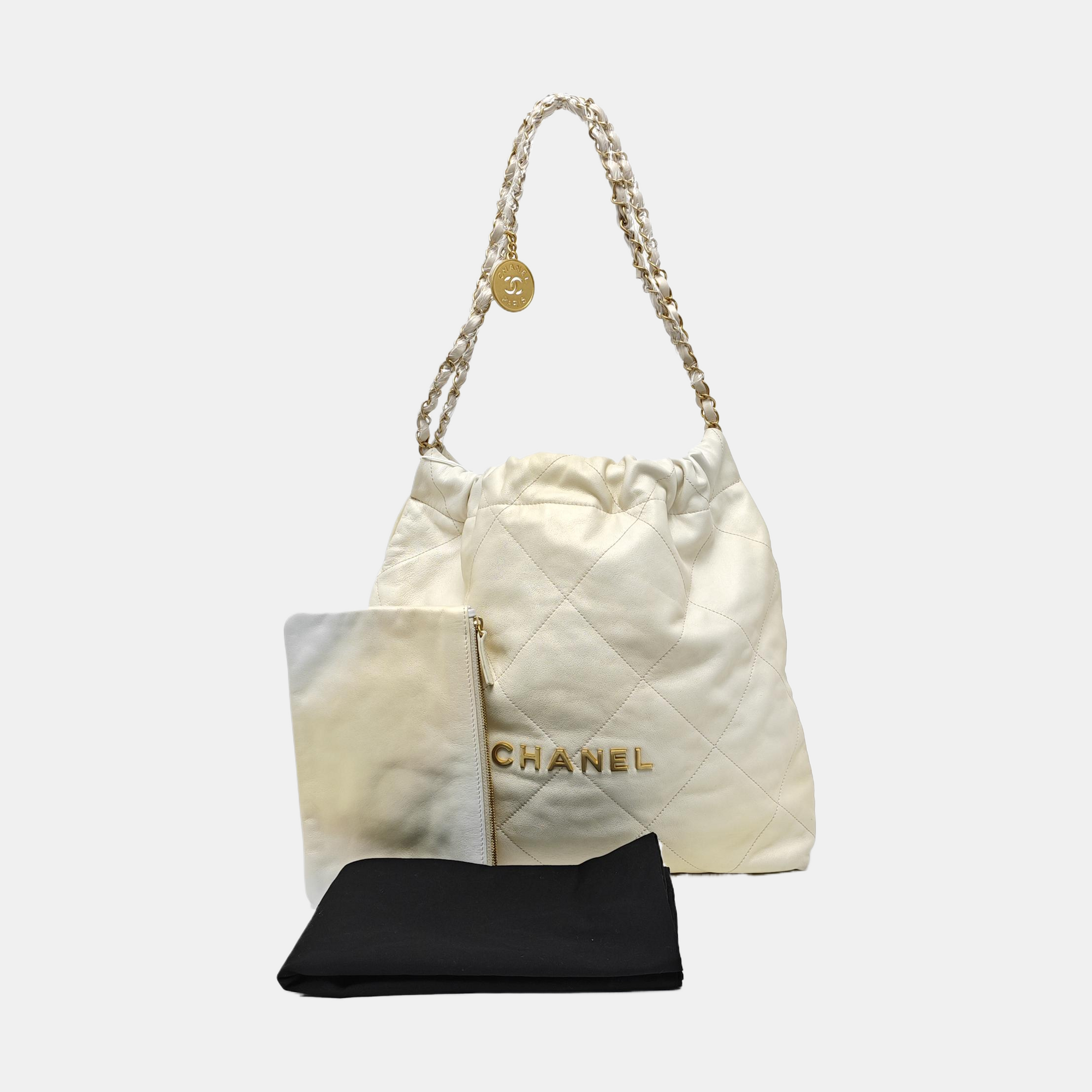 CHANEL 22 Medium Quilted Calfskin White