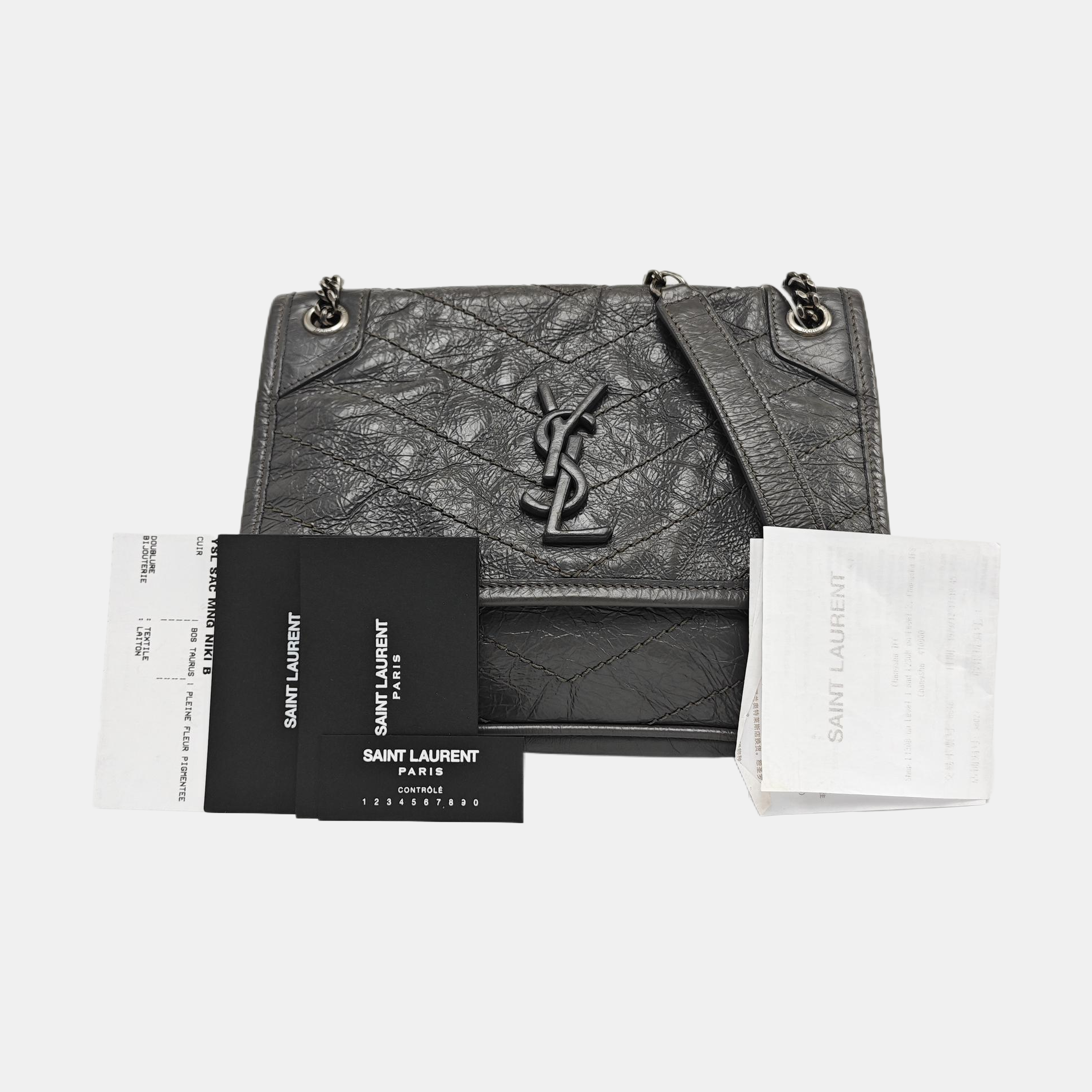 NIKI Small Chevron Calfskin Gray
